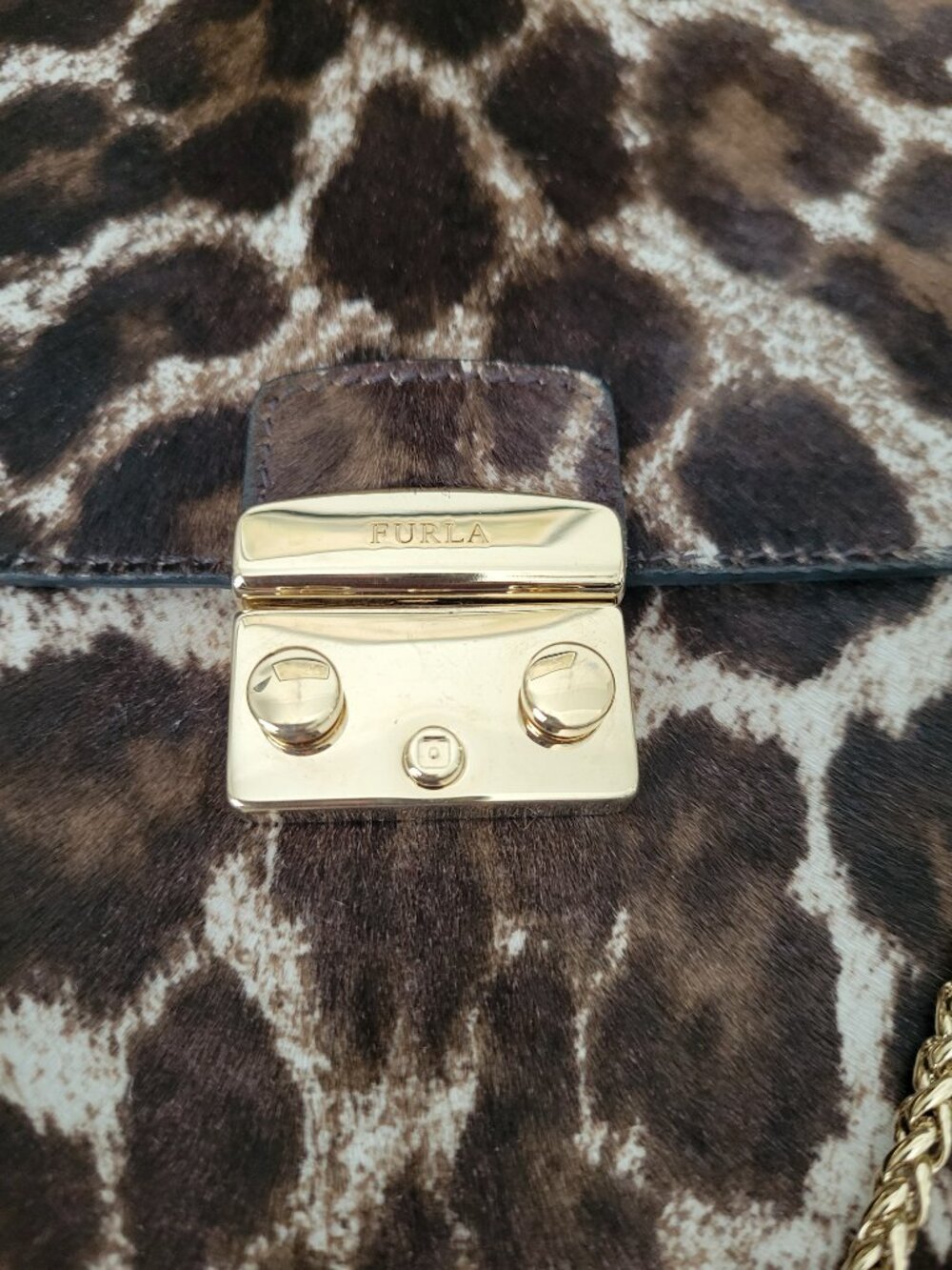 NWT Furla Cowhide Animal Print Leather Gold Chain Clutch Shoulder Bag Italy - Picture 13 of 16